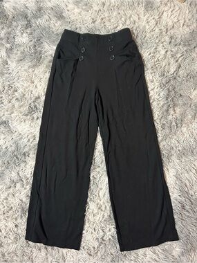Max Studio Black High-Rise Wide-Leg Pants with Button Detail